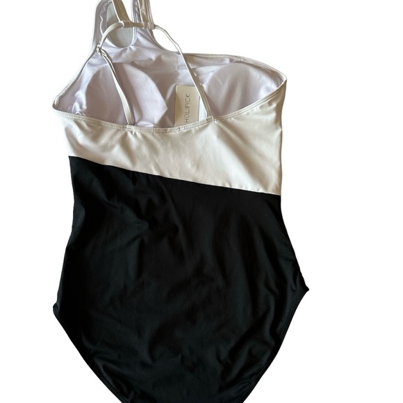 HOLIPICK Black One Piece One Shoulder Pull On Large Bathing Suit BNWT - Picture 3 of 6